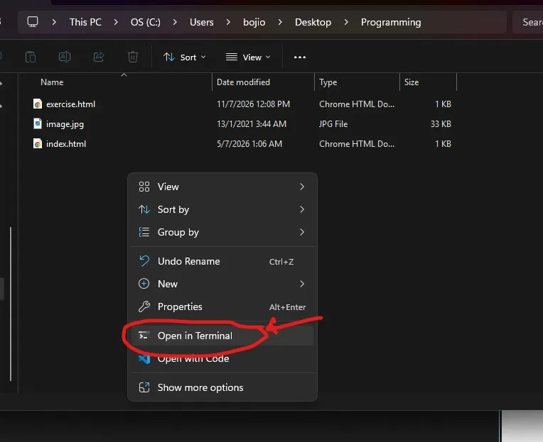 Right Click In Your Directory
