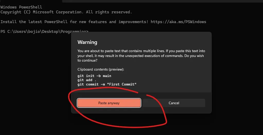Select Paste Anyway